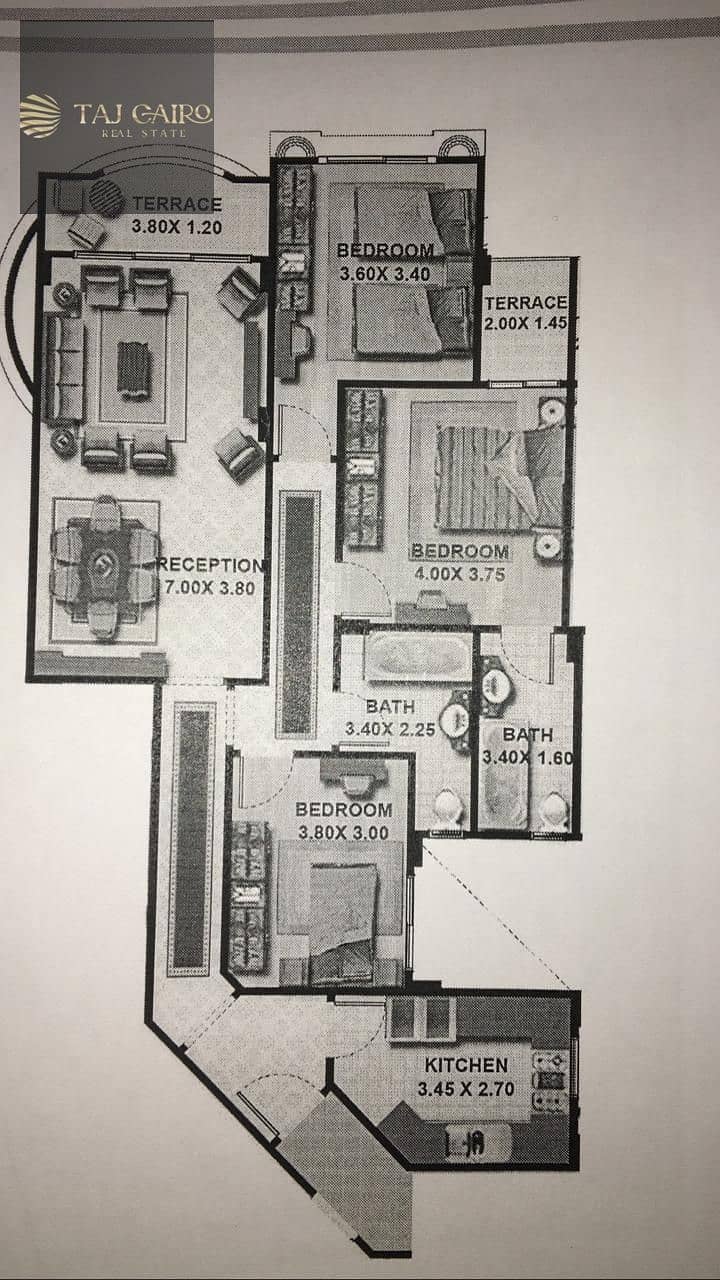 Apartment for sale in Al-Lotus: 168 sqm, featuring 3 bedrooms, 2 bathrooms, and a large north-facing reception area. Immediate delivery; - Ansicht 4