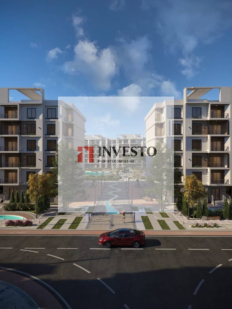 Apartment for sale with no down payment in New Obour City inside a fully integrated residential compound with an area of 140m, offering an open view of gardens and water features. Easy access location near Belbeis Road, the Obour Axis, and the Middle Road. - Mehr