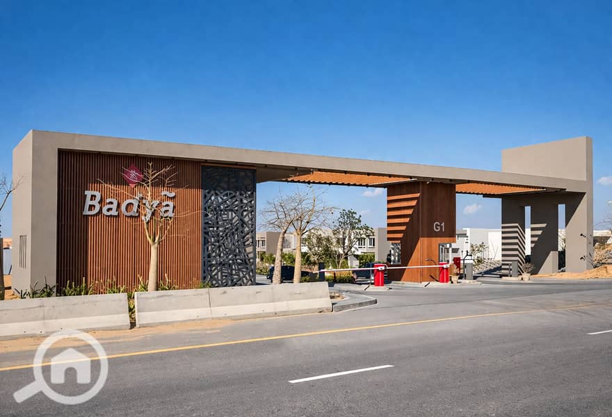 2 Modern gated community entrance in daylight. png
