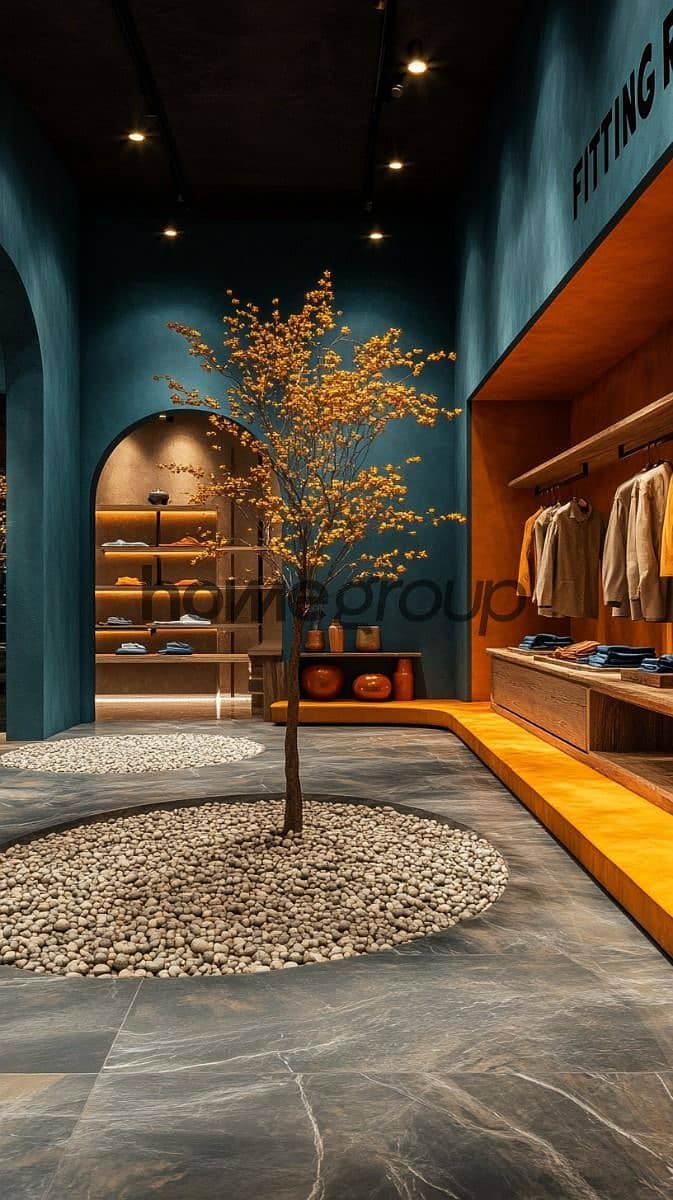 7 Day 15_ Nature-Inspired Fashion Store with Deep Teal and Ochre Yellow Color Palette. jpg