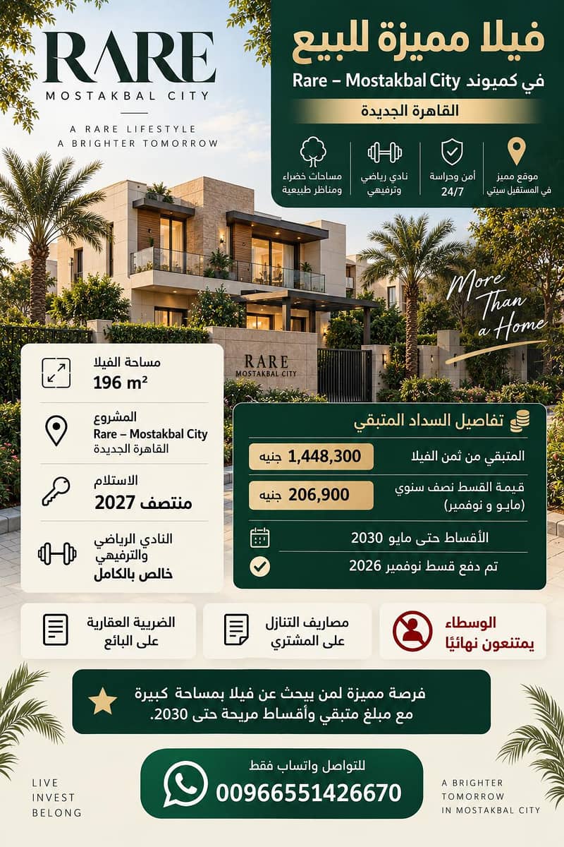فيلا عقد قديم بكومباوند فيلات رير المستقبل سيتي فيلا عقد قديم بكومباوند فيلات رير المستقبل سيتي