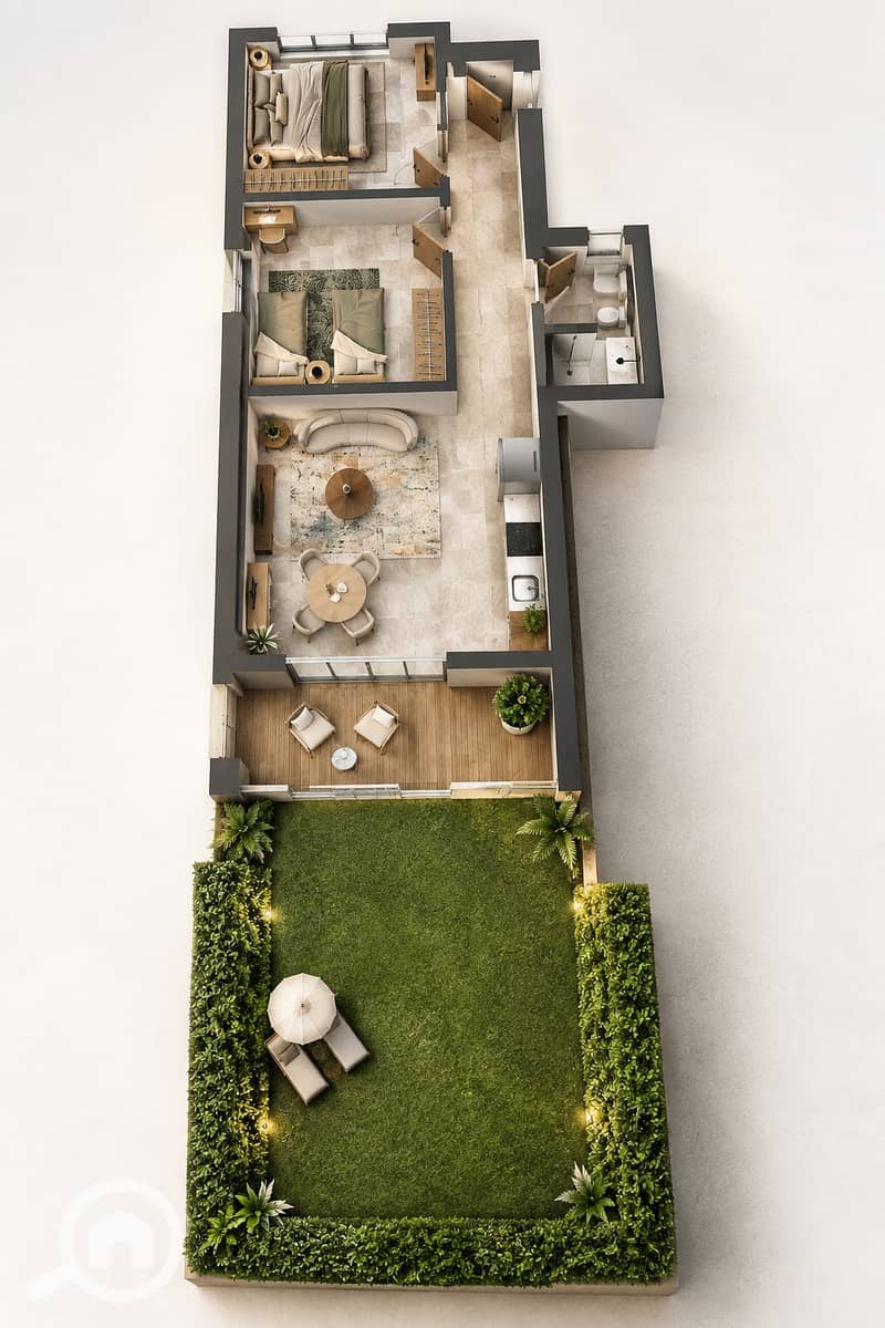 8 Modern Apartment Floor Plan and Garden. png