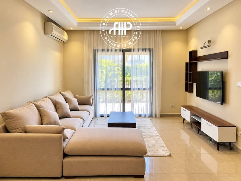 2 Modern Beige Living Room with Garden View. png