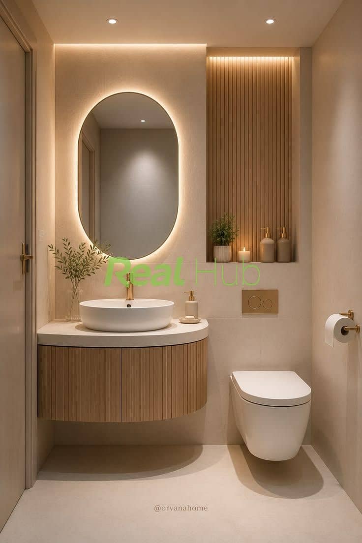 10 Small Modern Bathroom Ideas _ Luxury Minimalist Bathroom with Floating Wood Vanity. jpeg