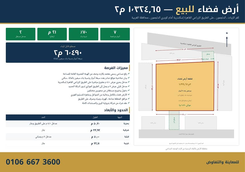 أرض فضاء ١٣٢٤ م٢ على الطريق الزراعي كفر الزيات ، مرخصة ٧ أدوار أرض فضاء ١٣٢٤ م٢ على الطريق الزراعي كفر الزيات ، مرخصة ٧ أدوار