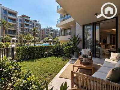 2 Bedroom Apartment for Sale in Sheikh Zayed, Giza - Upscale Courtyard Patio Overlooking Pool. png 2 Bedroom Apartment for Sale in Sheikh Zayed, Giza - Upscale Courtyard Patio Overlooking Pool. png