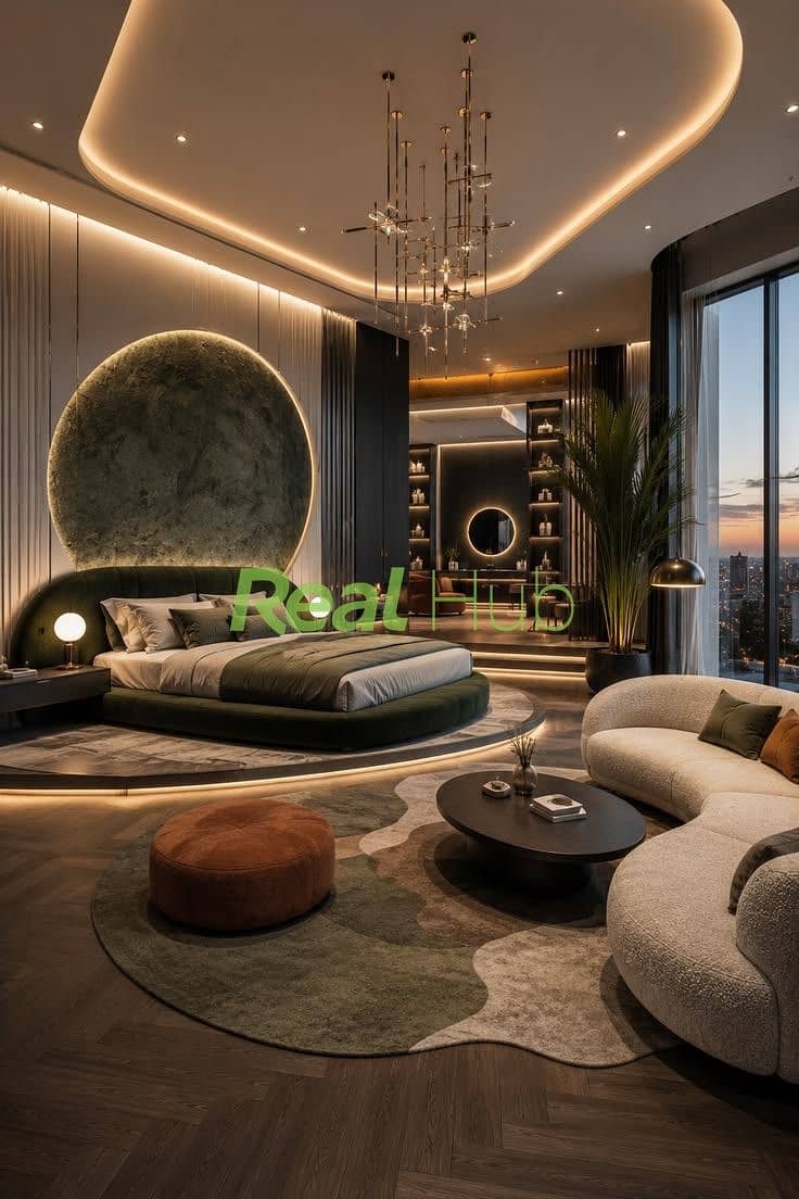 9 Modern Luxury Master Bedroom _ Emerald Green Accents & City Views. jpeg