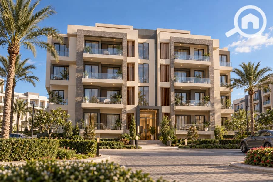 Sunny Modern Apartment Complex with Palms. png Sunny Modern Apartment Complex with Palms. png