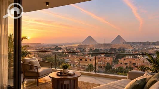 2 Bedroom Flat for Sale in 6th of October, Giza - Sunset Balcony Overlooking the Pyramids. png 2 Bedroom Flat for Sale in 6th of October, Giza - Sunset Balcony Overlooking the Pyramids. png