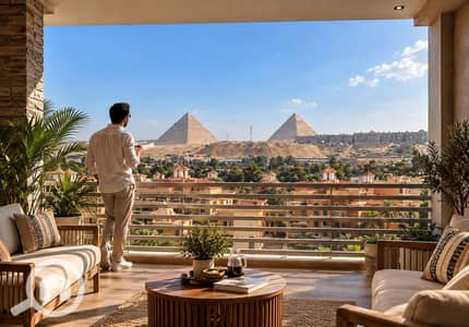 2 Bedroom Apartment for Sale in 6th of October, Giza - Pyramids from a Cozy Terrace. png 2 Bedroom Apartment for Sale in 6th of October, Giza - Pyramids from a Cozy Terrace. png