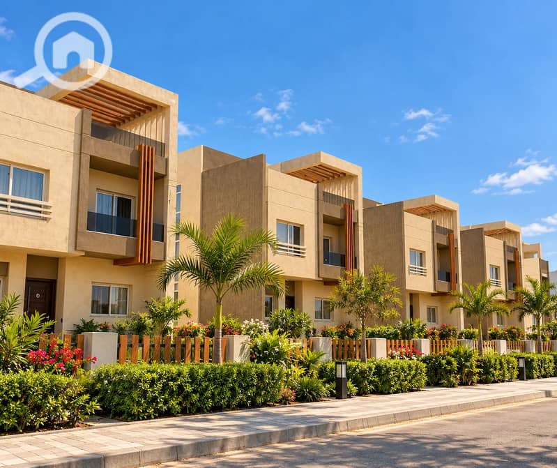2 Modern Beige Townhouse Row. png