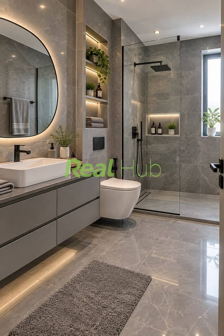11 Modern Grey Tile Bathroom with Elegant Spa-Like Design. jpeg