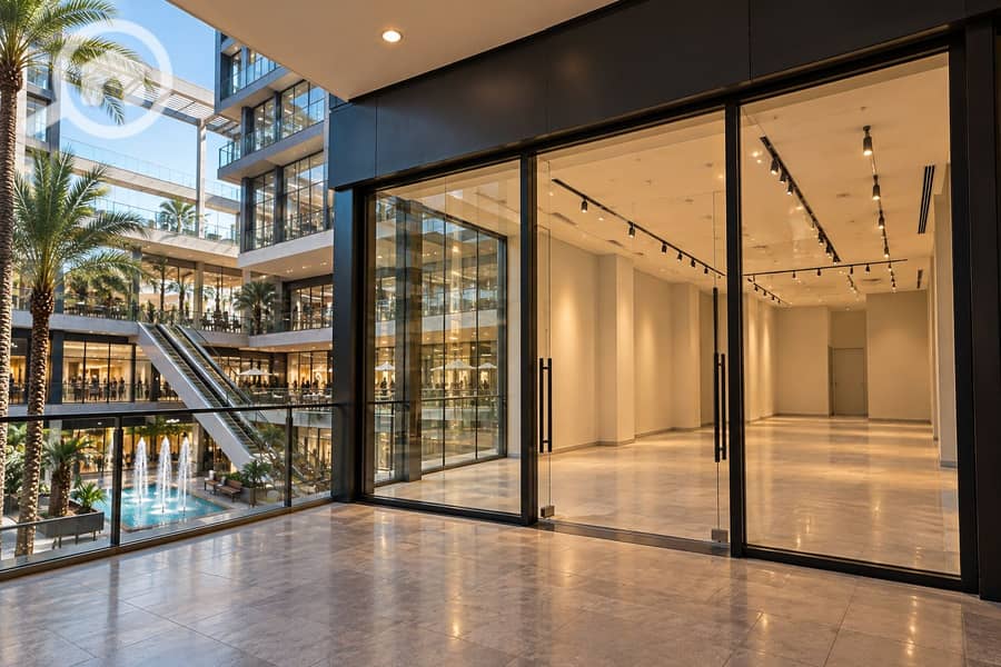 Empty Modern Mall Storefront Overlooking Atrium. png Empty Modern Mall Storefront Overlooking Atrium. png