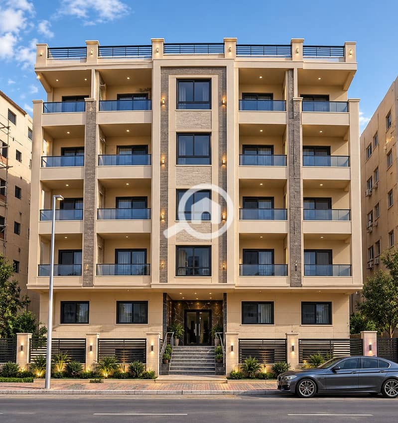 2 Modern Apartment Facade at Dusk. png