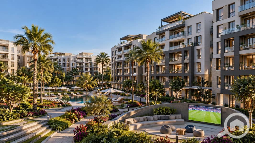 Luxury Courtyard Resort at Golden Hour. png Luxury Courtyard Resort at Golden Hour. png