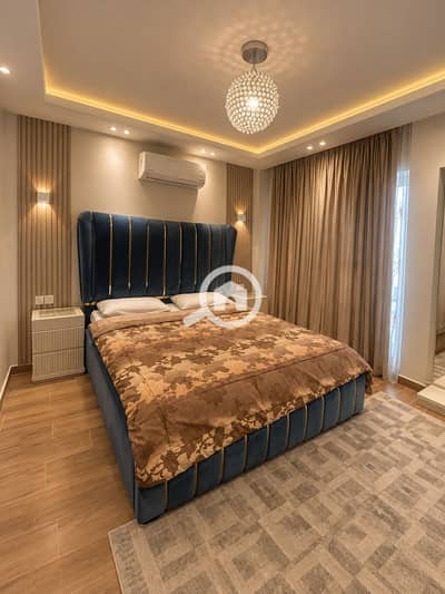 2 Bedroom Flat for Rent in New Cairo, Cairo - Warm Modern Teal Bedroom Retreat. png 2 Bedroom Flat for Rent in New Cairo, Cairo - Warm Modern Teal Bedroom Retreat. png