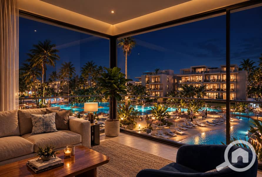 52 Luxury Living Room Overlooking Resort Nightscape. png