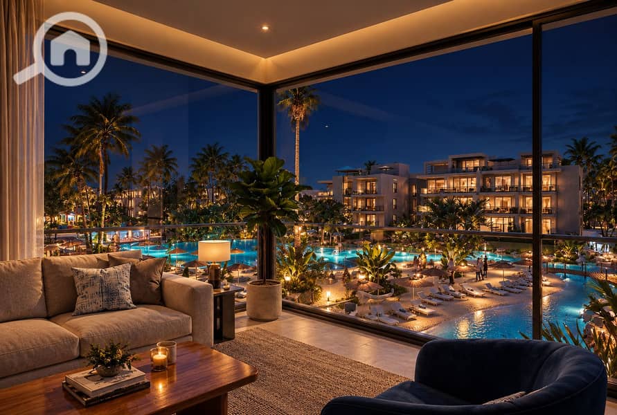 52 Luxury Living Room Overlooking Resort Nightscape. png