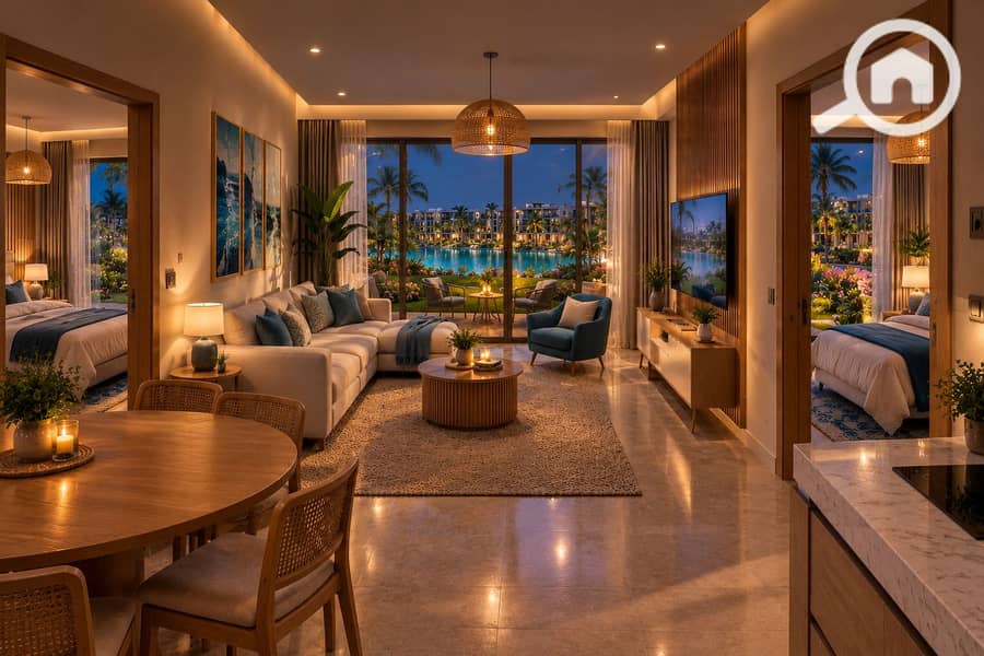 50 Luxury Resort Living Room at Dusk. png