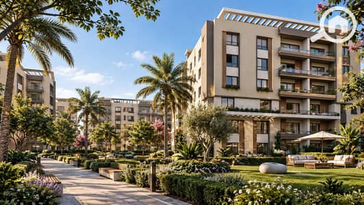 2 Bedroom Flat for Sale in 6th of October, Giza - Sunlit Modern Garden Courtyard. png