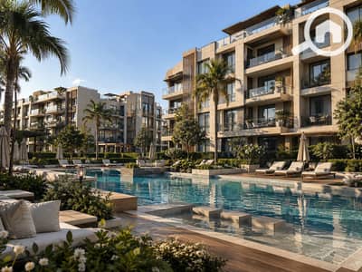 2 Bedroom Flat for Sale in Sheikh Zayed, Giza - Sunlit Luxury Resort Pool Courtyard (1). png 2 Bedroom Flat for Sale in Sheikh Zayed, Giza - Sunlit Luxury Resort Pool Courtyard (1). png