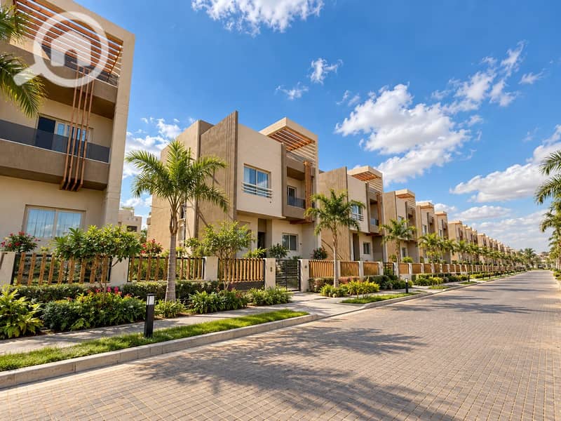 3 Modern Villas Along a Palm-Lined Street. png