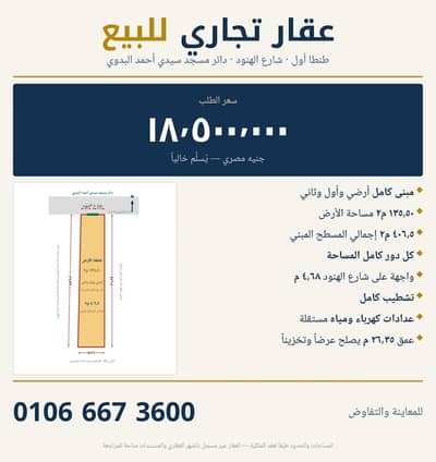 Commercial Land for Sale in Tanta, Gharbia - عقار تجاري ٤٠٦ م² مبني للبيع — دائر مسجد السيد البدوي طنطا — ٣ أدوار Commercial Land for Sale in Tanta, Gharbia - عقار تجاري ٤٠٦ م² مبني للبيع — دائر مسجد السيد البدوي طنطا — ٣ أدوار