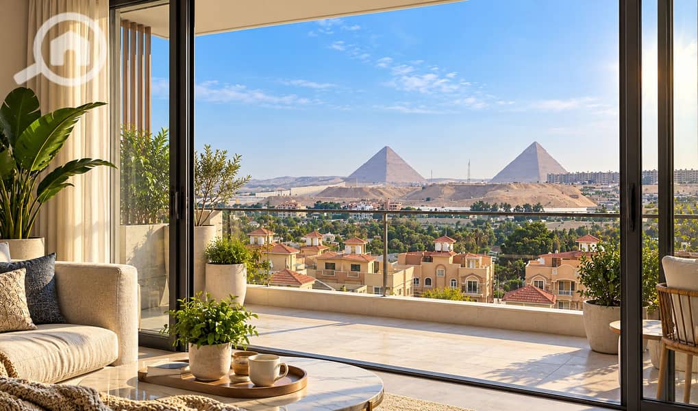 Sunlit Living Room with Pyramid Views. png Sunlit Living Room with Pyramid Views. png