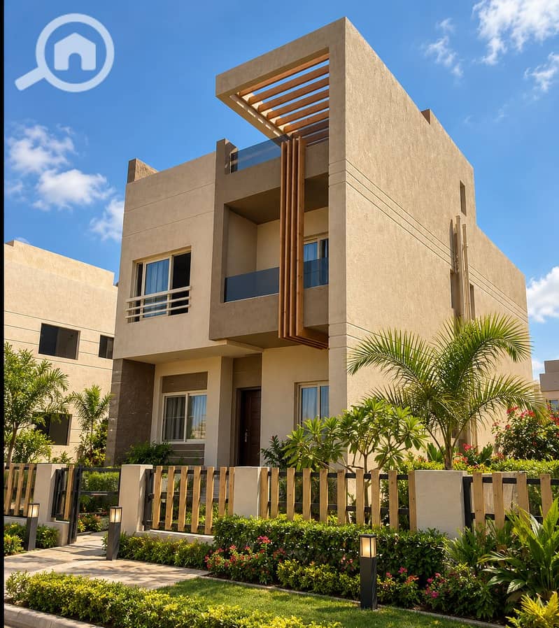 2 Modern Beige Villa in a Lush Garden. png
