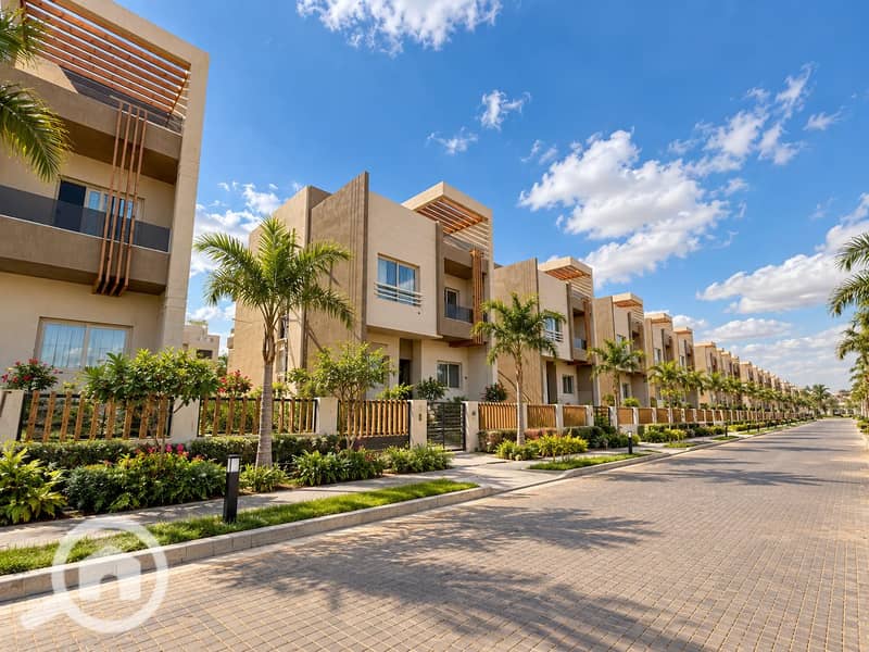 8 Modern Villas Along a Palm-Lined Street. png