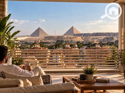 1 Bedroom Flat for Sale in 6th of October, Giza - Golden Balcony Retreat with Pyramid Views. png