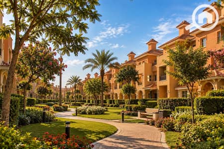 2 Bedroom Flat for Sale in 6th of October, Giza - Sunlit Mediterranean Villa Garden Walkway. png 2 Bedroom Flat for Sale in 6th of October, Giza - Sunlit Mediterranean Villa Garden Walkway. png