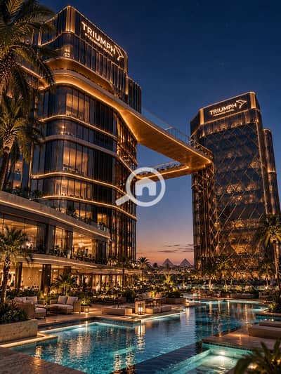 شقة فندقية 1 غرفة نوم للبيع في حدائق اكتوبر، الجيزة - Triumph Pyramids Hotel Poolside Twilight. png