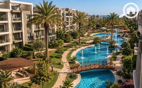 3 Bedroom Apartment for Sale in 6th of October, Giza - Sunlit Coastal Resort Courtyard. png 3 Bedroom Apartment for Sale in 6th of October, Giza - Sunlit Coastal Resort Courtyard. png