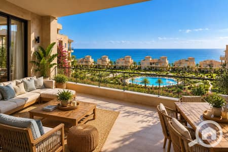 2 Bedroom Chalet for Sale in Ain Sukhna, Suez - Covered Terrace Overlooking the Resort Sea. png