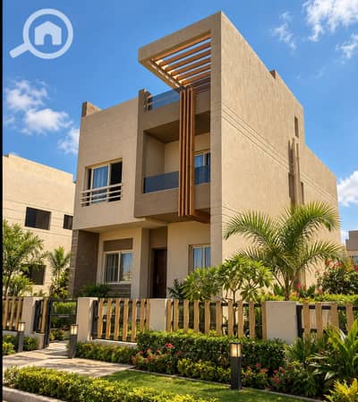 3 Bedroom Townhouse for Sale in Sheikh Zayed, Giza - Modern Beige Villa in a Lush Garden. png