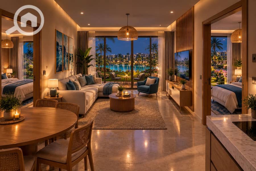 56 Luxury Resort Living Room at Dusk. png