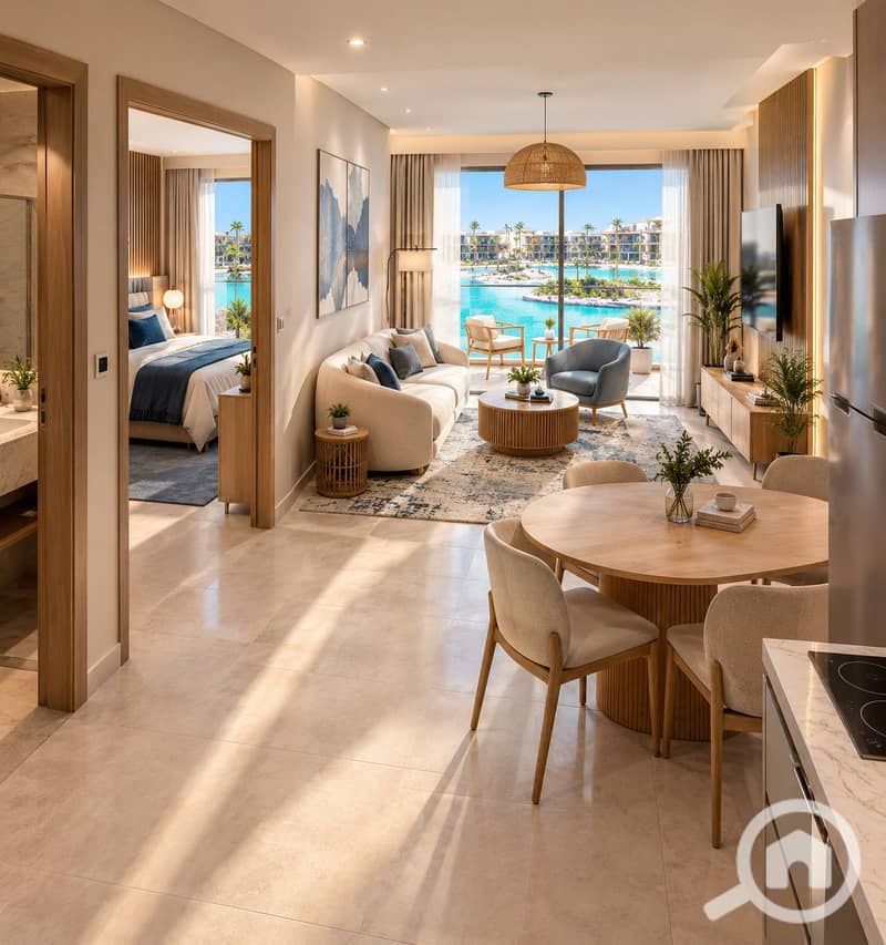 70 Sunlit Coastal Resort Apartment Living Space. png
