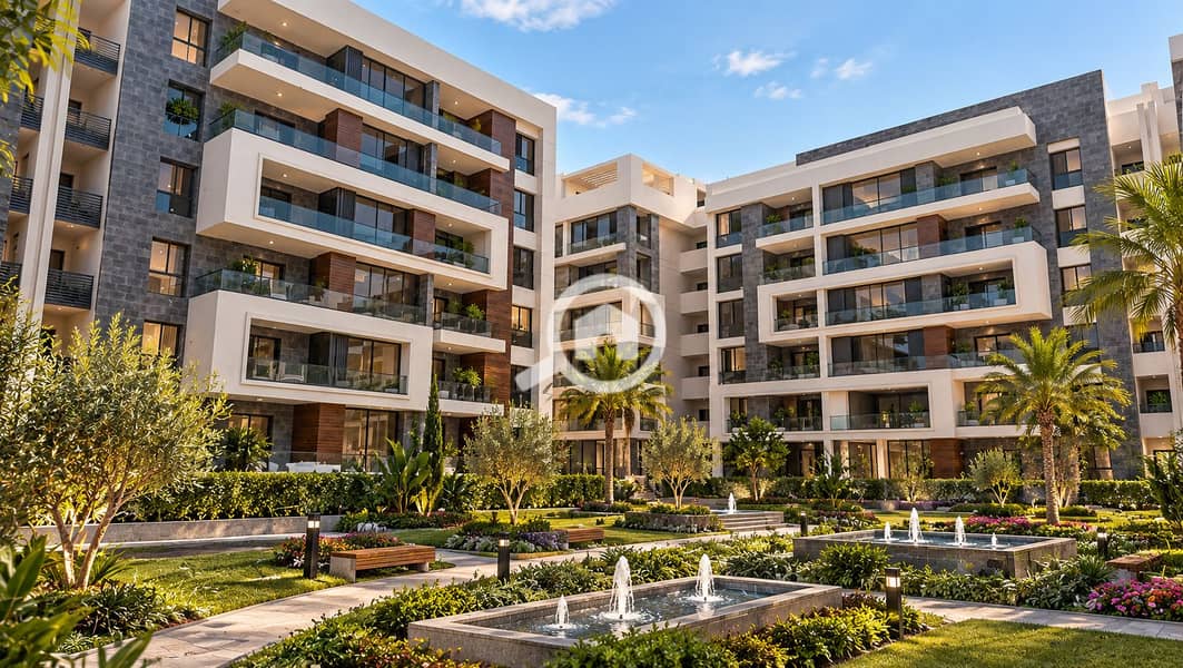 Modern Courtyard with Fountains and Balconies. png Modern Courtyard with Fountains and Balconies. png
