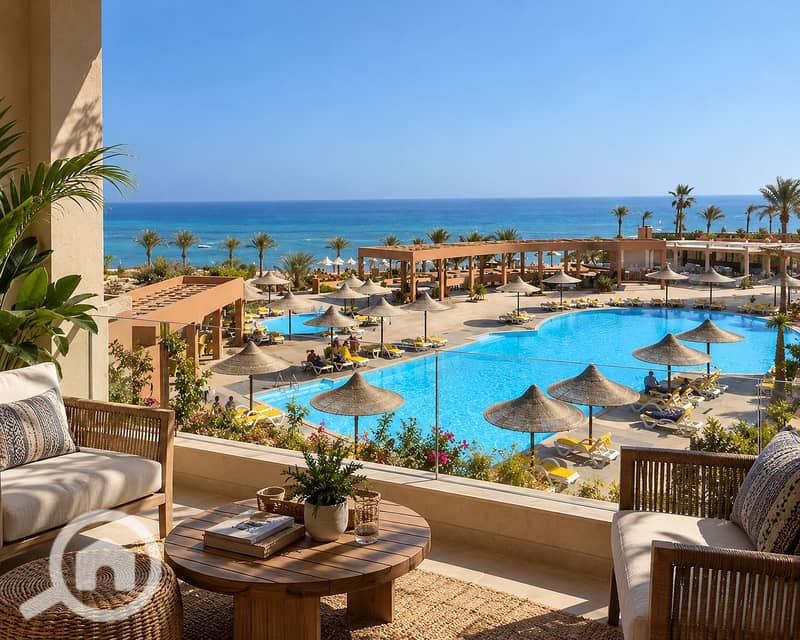 Sunlit Terrace Overlooking a Turquoise Resort Pool. png Sunlit Terrace Overlooking a Turquoise Resort Pool. png