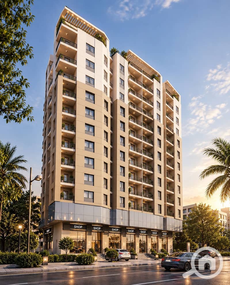 3 Golden Hour Modern Apartment Streetscape. png