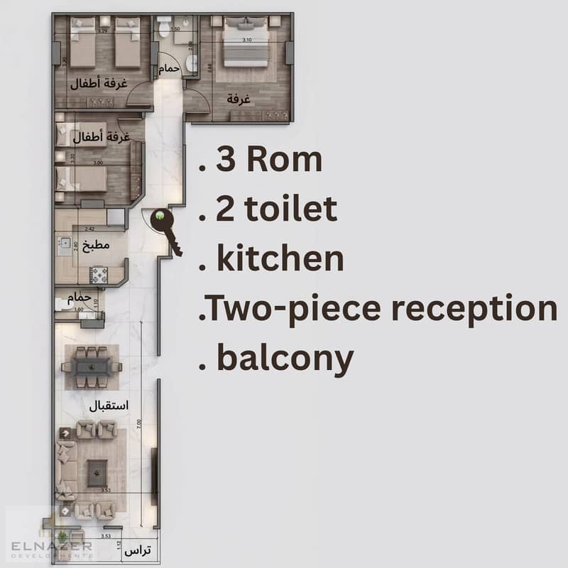9 _3 Rom . 2 toilet . kitchen . Two-piece reception . balcony. png