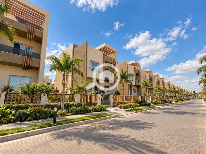 8 Modern Villas Along a Palm-Lined Street. png