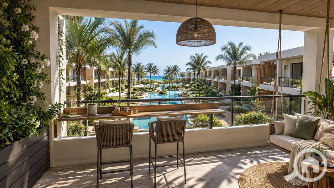 Luxury Resort Balcony Overlooking Pool Courtyard. png Luxury Resort Balcony Overlooking Pool Courtyard. png