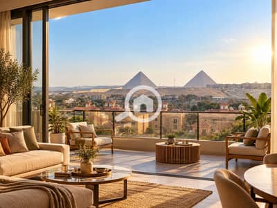 شقة 1 غرفة نوم للبيع في 6 اكتوبر، الجيزة - Warm Living Room Overlooking the Pyramids. png شقة 1 غرفة نوم للبيع في 6 اكتوبر، الجيزة - Warm Living Room Overlooking the Pyramids. png