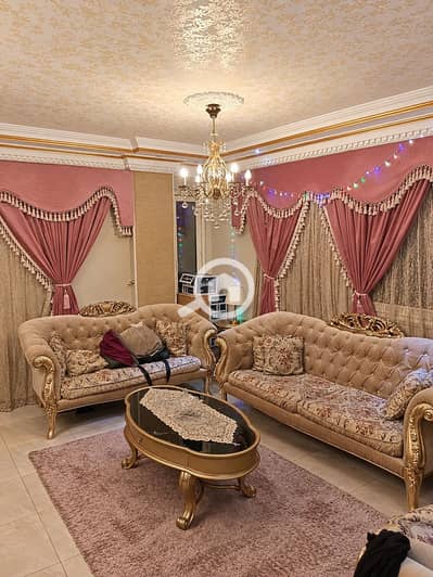 3 Bedroom Apartment for Sale in Zahraa Al Maadi, Cairo - Ornate Cream and Gold Living Room. png