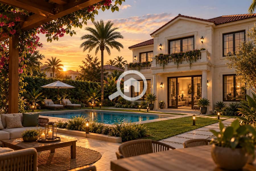 Luxury Mediterranean Villa at Sunset. png Luxury Mediterranean Villa at Sunset. png