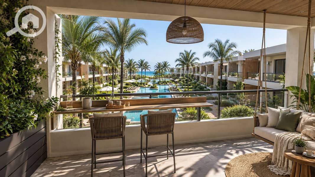 3 Luxury Resort Balcony Overlooking Pool Courtyard. png