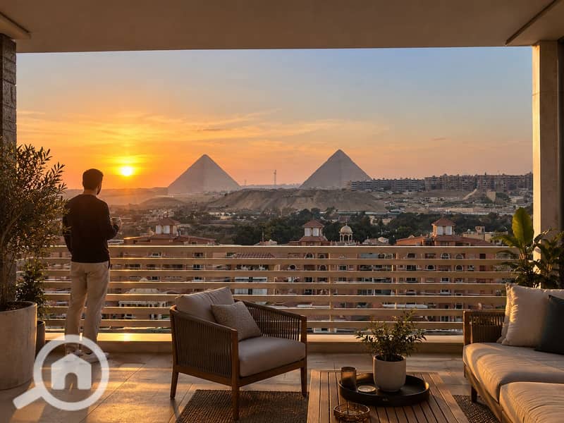 Golden Hour Terrace Overlooking the Pyramids. png Golden Hour Terrace Overlooking the Pyramids. png