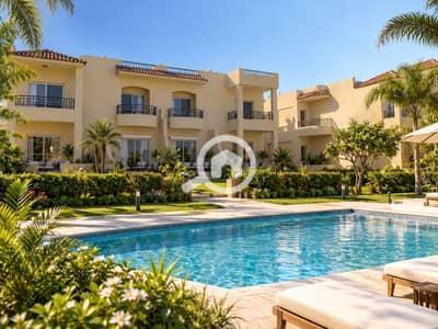 شاليه 2 غرفة نوم للبيع في الساحل الشمالي، مطروح - Sunlit Mediterranean Villa Poolscape. png
